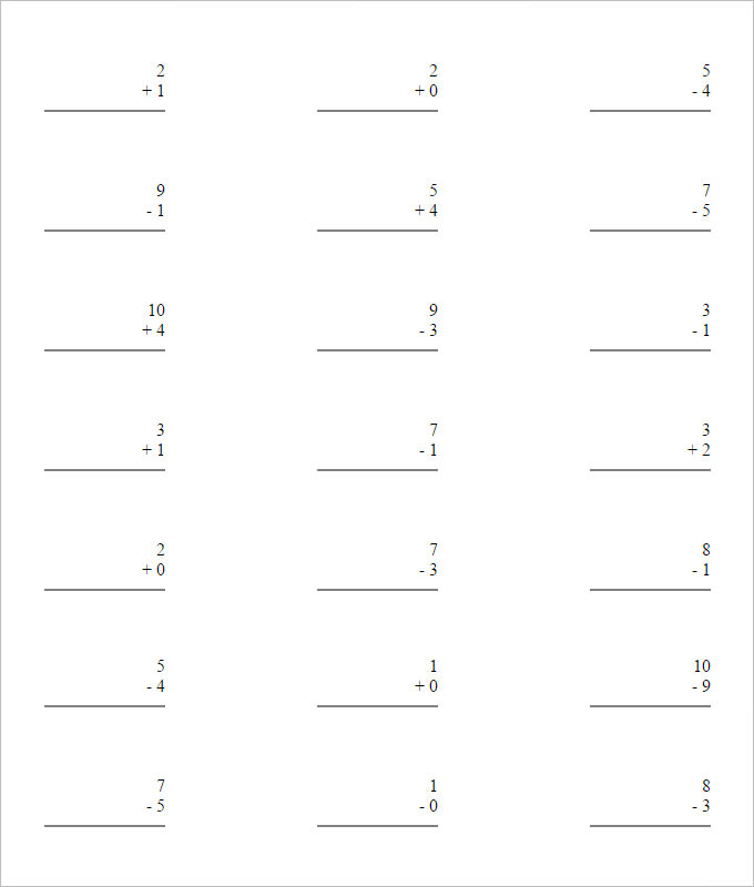 17 Sample Addition & Subtraction Worksheets | Free PDF Documents