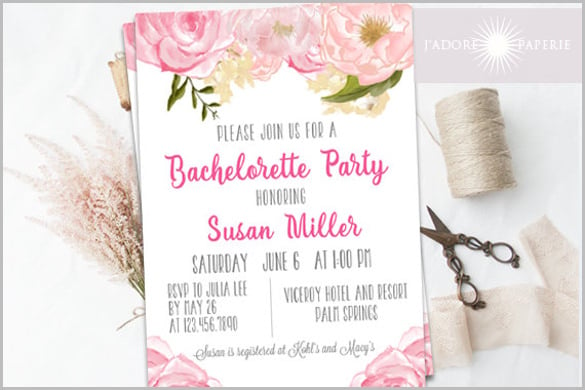 bachelorette invitation bachelorette invite pink watercolor flowers