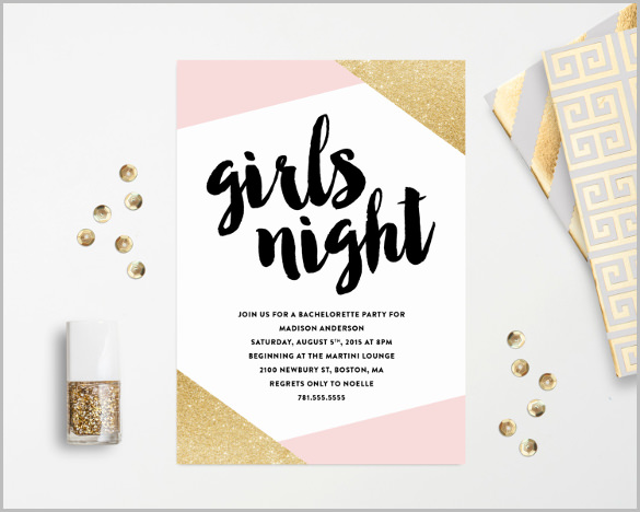 simple pink girls night bachelorette party invitation