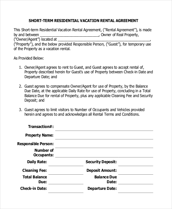 Short Term Rental Agreement 12 Free Word PDF Documents Download