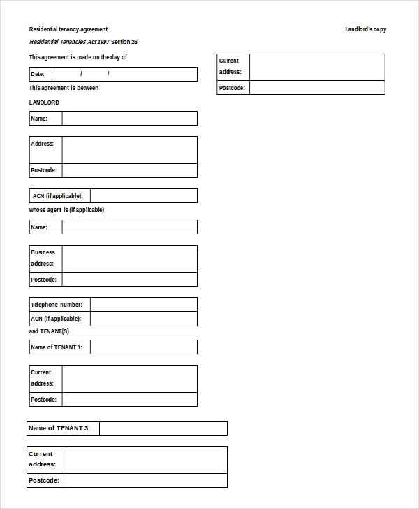 free download residential tenancy short term agreement doc format