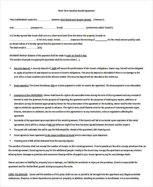 Vacation Rental Agreement 8 Free Word PDF Documents Download