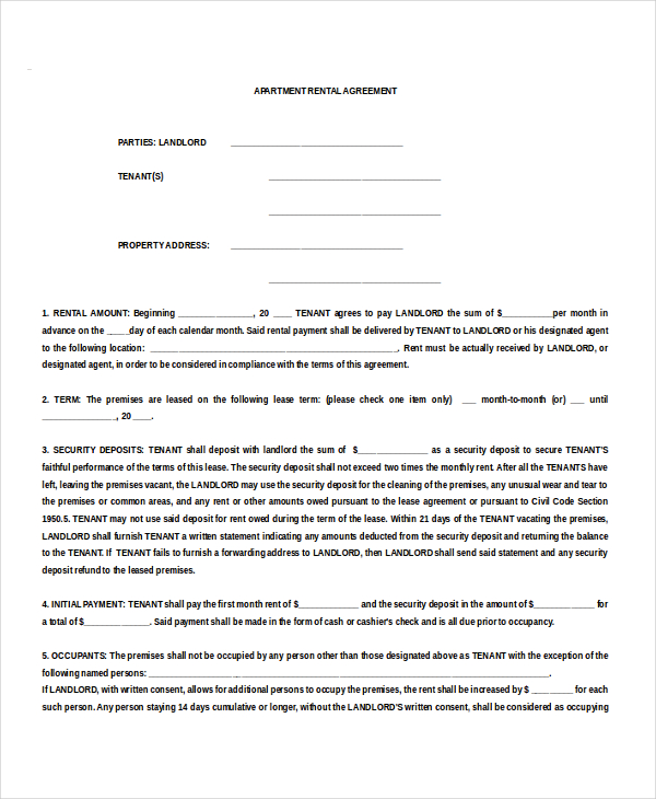 20+ Apartment Rental Agreement Templates - Free Sample, Example Format ...