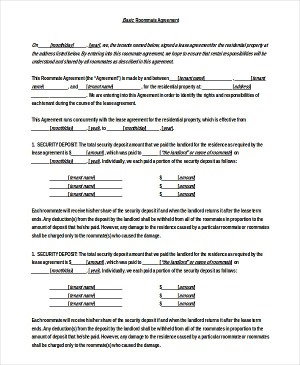 doc format basic roommate agreement free download