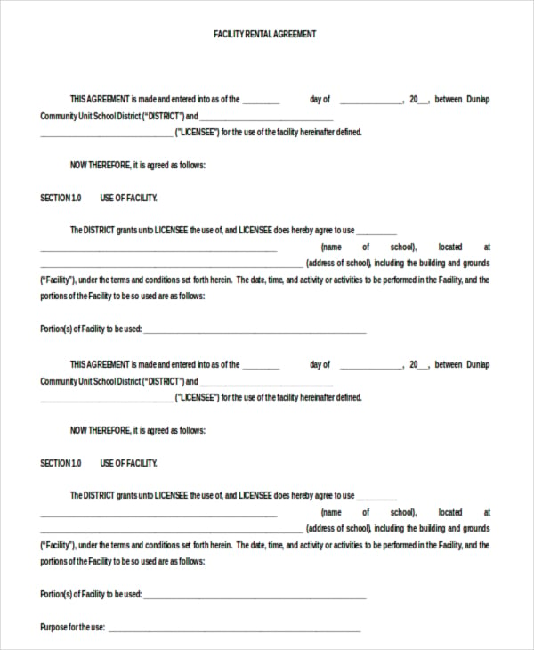 doc format facility blank rental agreement download for free