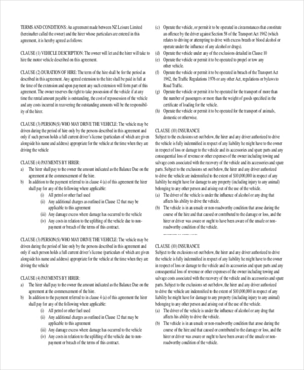one page car rental agreement pdf free download2