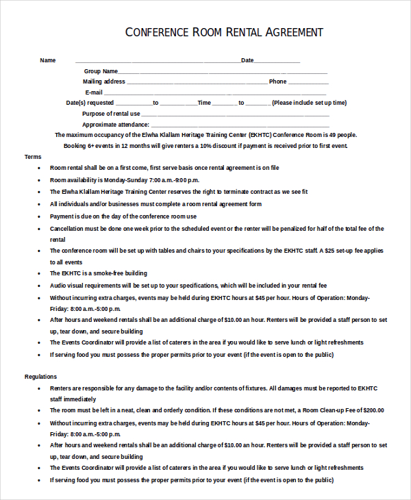 enterprise conference room rental agreement free doc download