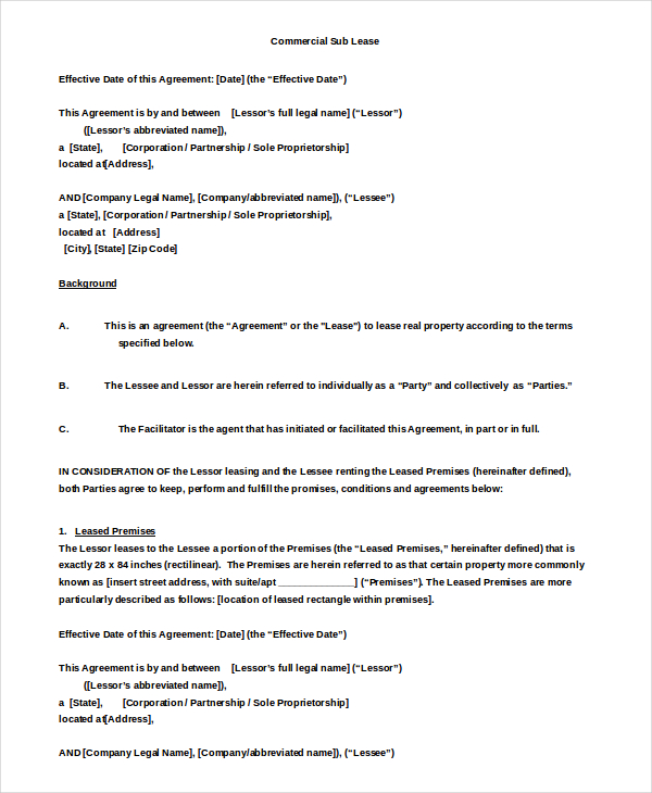 enterprise sub lease agreement doc download