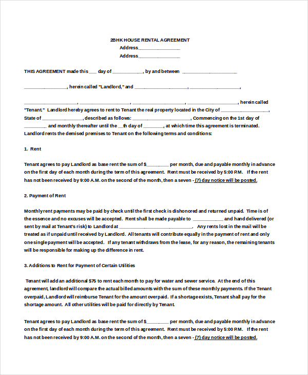 bhk house rental agreement doc download for free