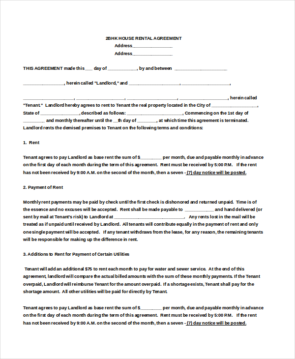 Rental tenancy agreement