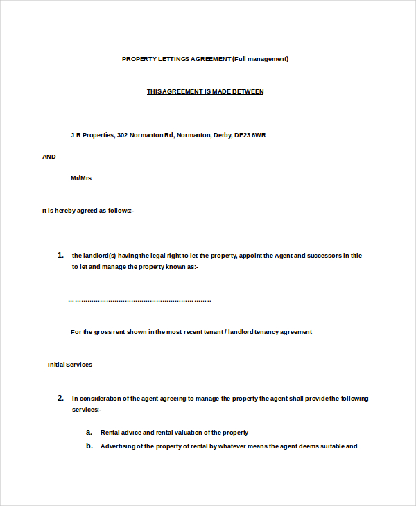 property letting agreement free doc download