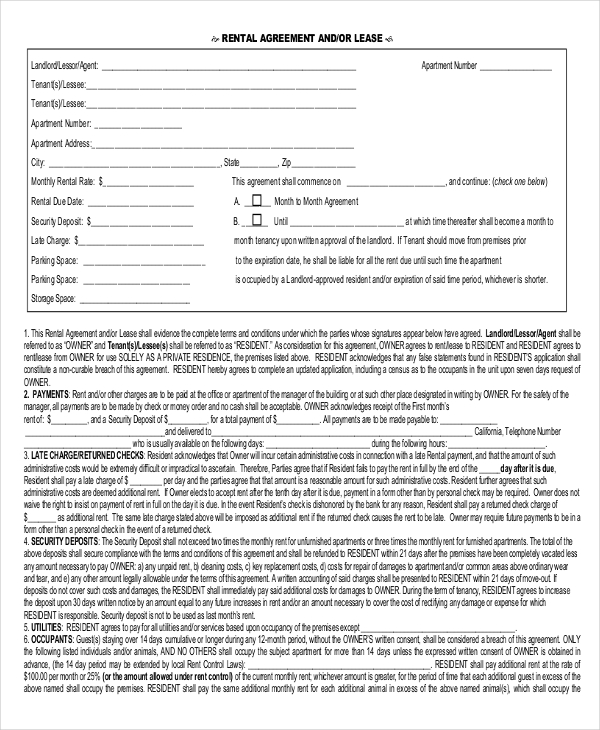 20 rental agreement form templates samples doc pdf free