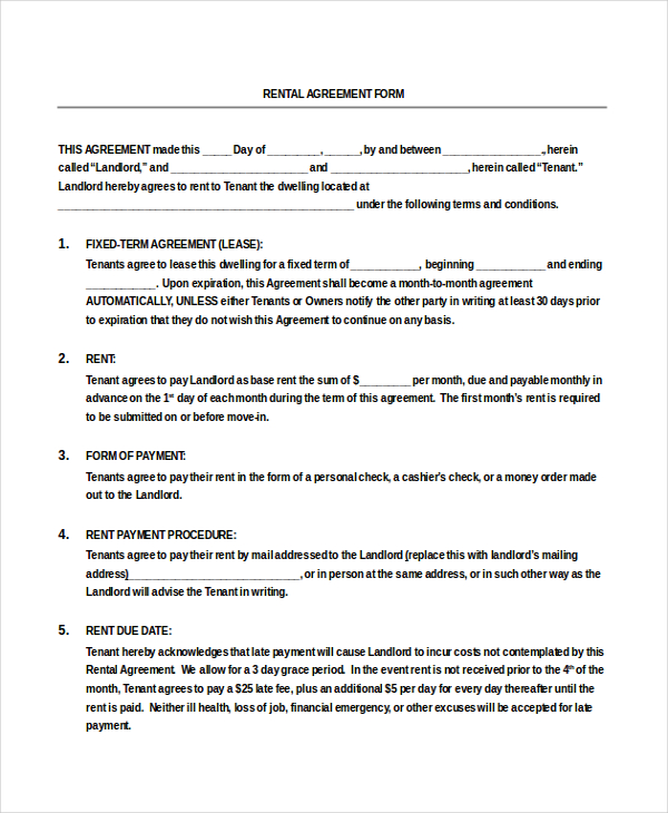 20 Rental Agreement Form Templates Samples DOC PDF