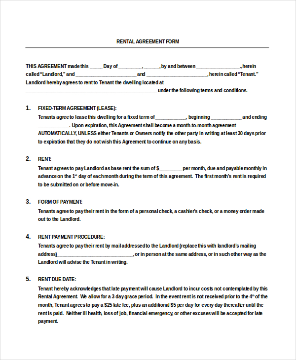 20 rental agreement form templates samples doc pdf free