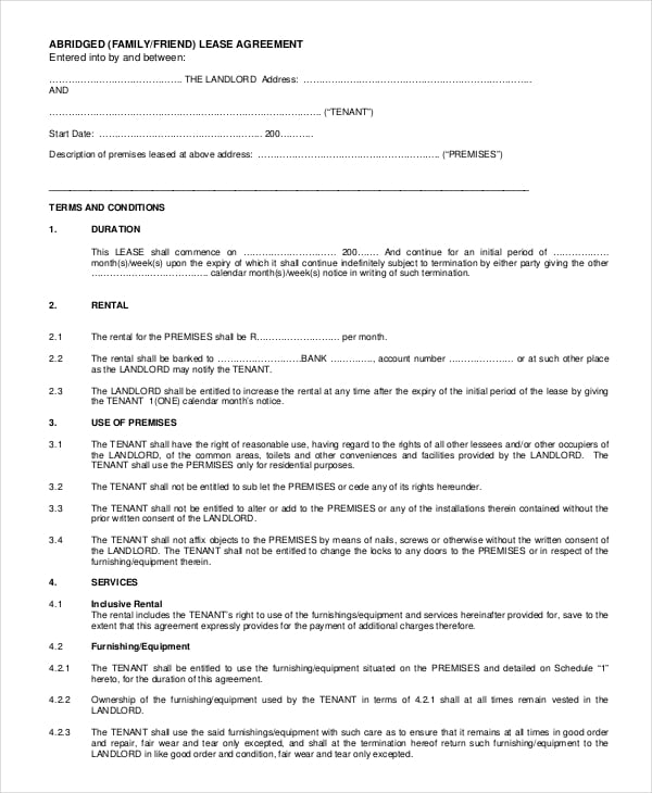 family rent agreement letter pdf free download