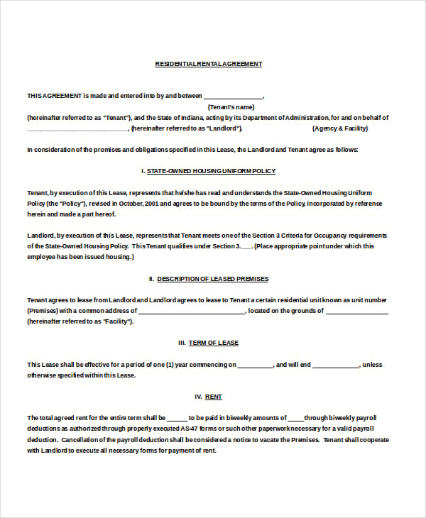 blank residential rental agreement doc download