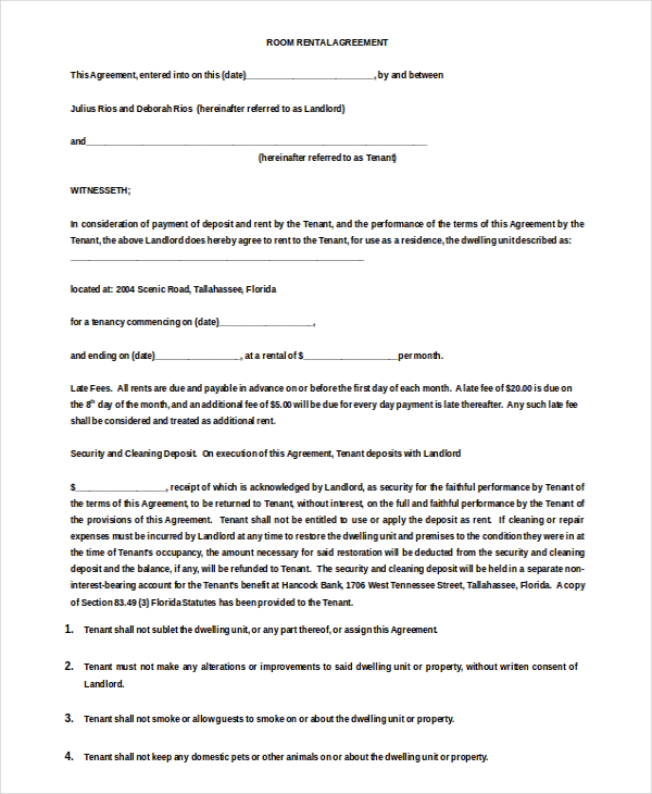 14+ Room Rental Agreement Templates - Free Downloadable Samples ...