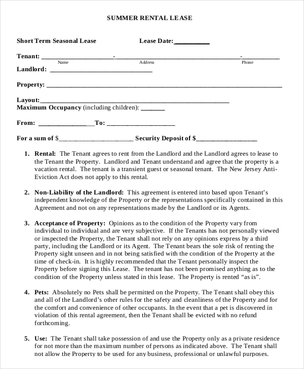 10 Vacation Rental Agreement Free Sample Example Format Download