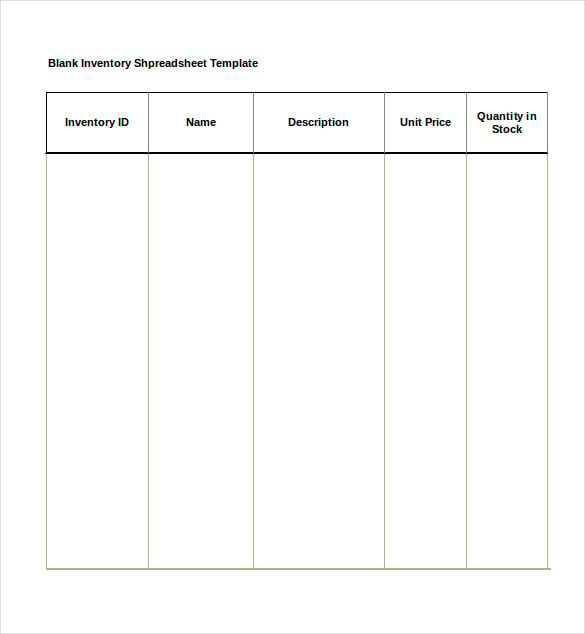 Blank Inventory Sheet Free Download