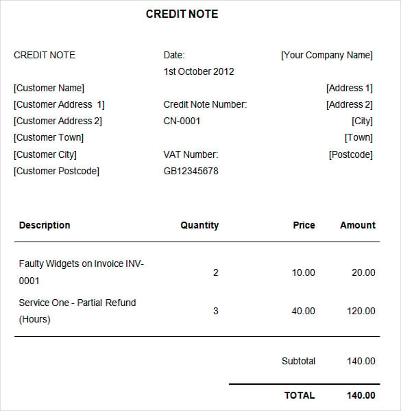 23+ Credit Note Templates Word, Excel, PDF