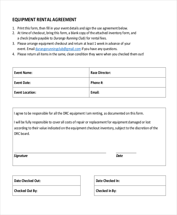 Free Equipment Rental Agreement Form Template Uk FREE PRINTABLE TEMPLATES