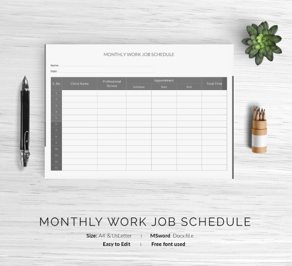 monthly work schedule template 29 free word excel pdf