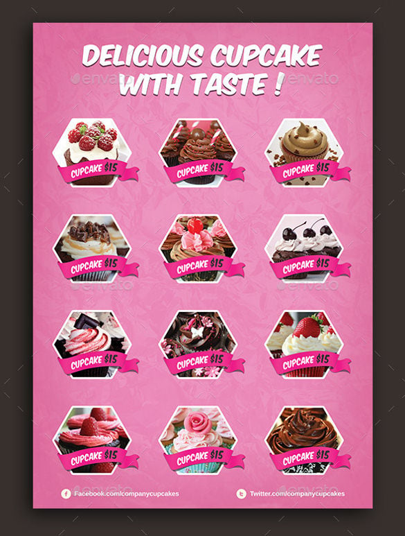 delicious cupcake menu flyer template download