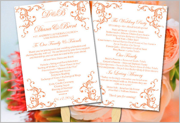 diy wedding program fan template fuzzy peach printable wedding