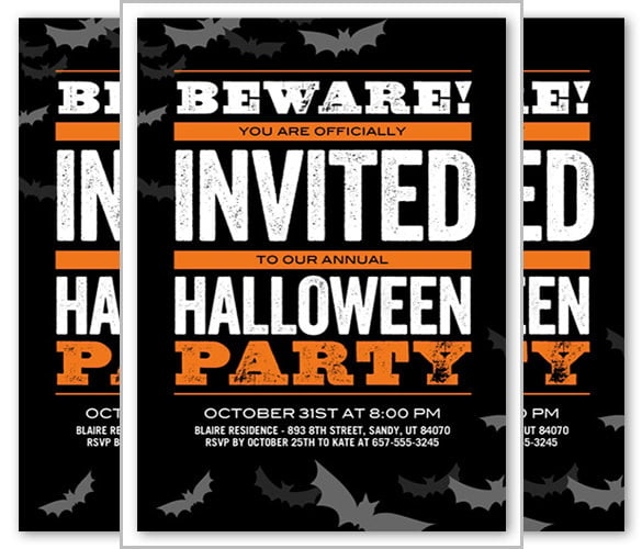 beware bats halloween invitation template
