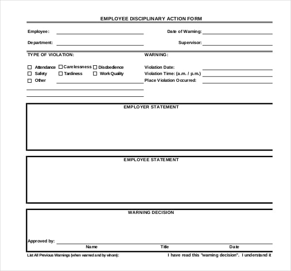 employee disciplinary action form pdf free download