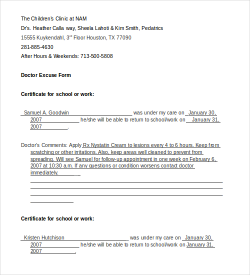 Doctors Note Template 9 Free Sample Examples & Format