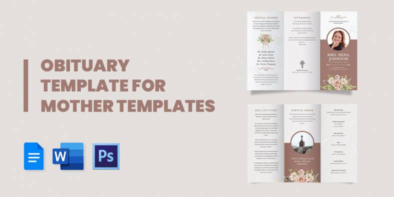 14 + Obituary Template for Mother Templates in PSD | Google Docs | Illustrator | InDesign | Word | Apple Pages | Publisher | PDF
