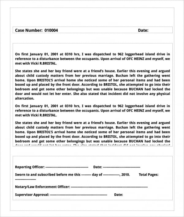 sample police report template download
