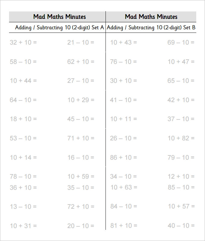 17 sample addition subtraction worksheets free pdf documents