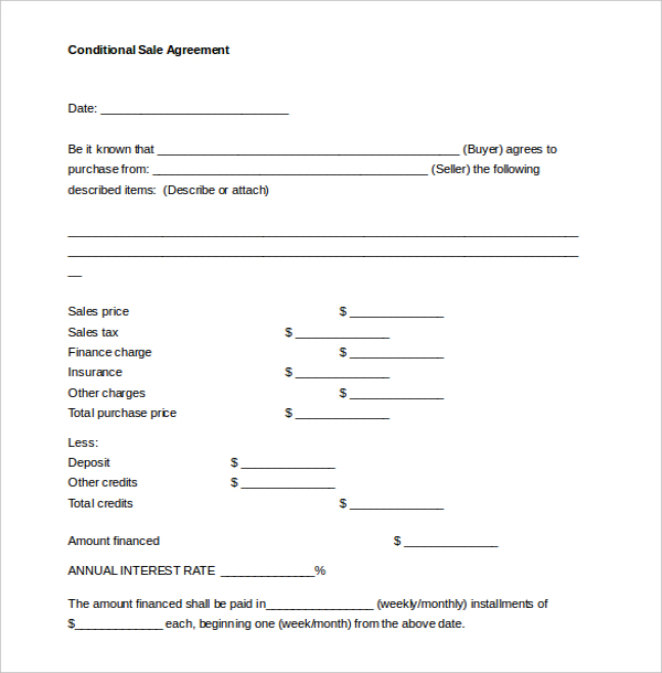 Conditional Sales Contract Temptae Word Document