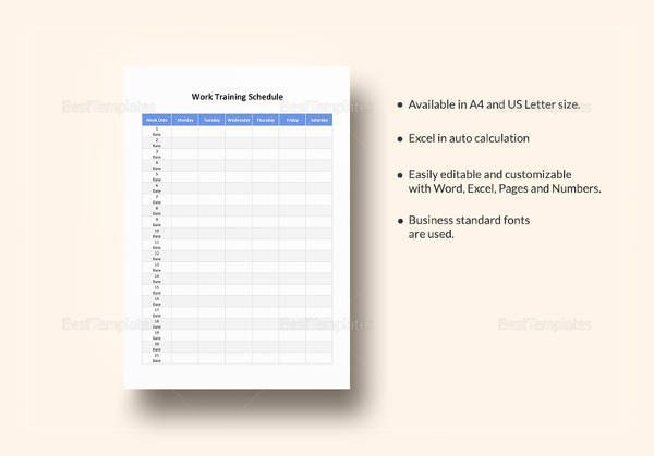 hours work training schedule template