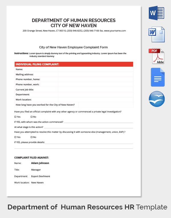 HR Individual Filling Complaint Form