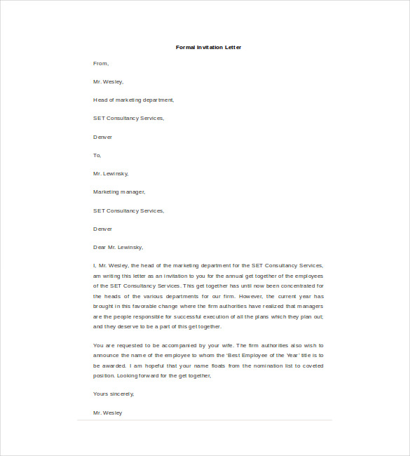 formal invitation letter template