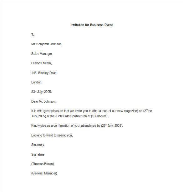 invitation for business event letter template