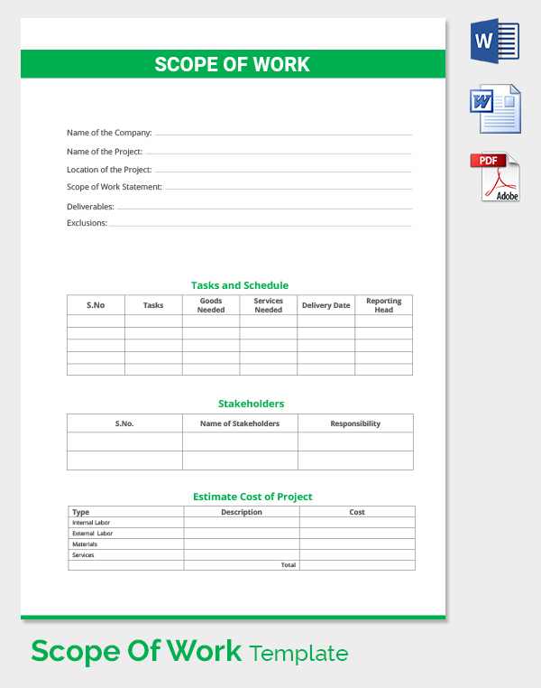 scope of work excel template