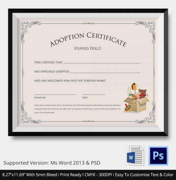 Doll Adoption Certificate Template Free