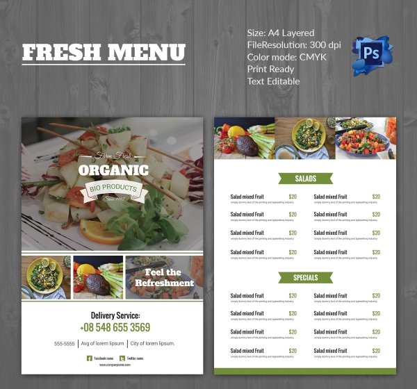 Fresh Pure Vegetarian Food Menu Template