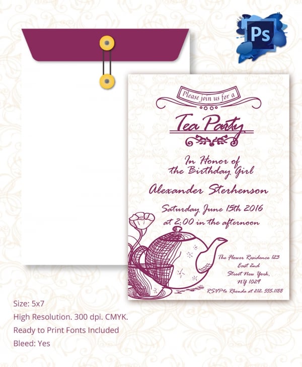 editable tea party invitation template