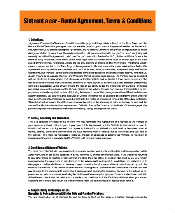 Car Rental Agreement 12+ Free Word, PDF Documents Download