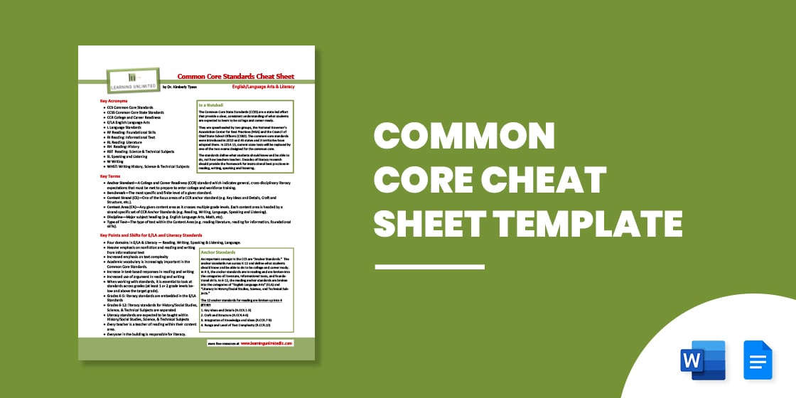11+ Common Core Cheat Sheet - PDF, Word