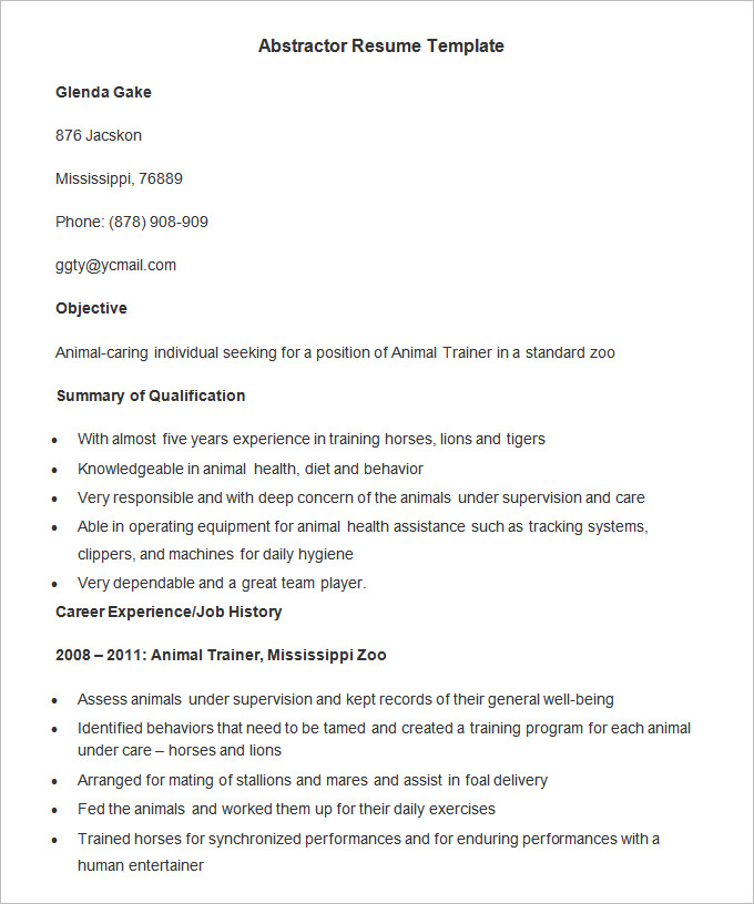 abstractor resume template