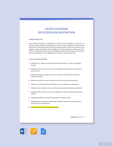 access database developer job description template