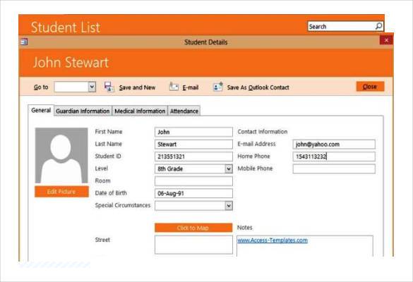 access student database management system template