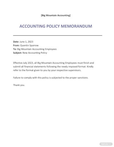 accounting policy memo template