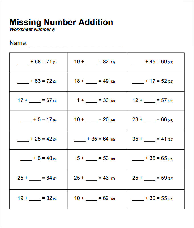 15 Sample Missing Numbers Worksheet Templates